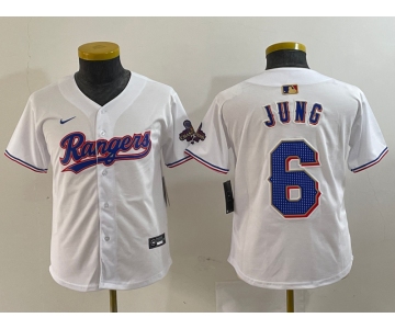 Youth Texas Rangers #6 Josh Jung White 2024 Gold Collection Limited Cool Base Jersey