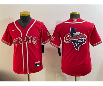 Youth Texas Rangers Team Big Logo Red 2026 City Connect Stadium Stitched Baseball Jersey
