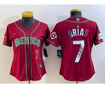 Women's Mexico Baseball #7 Julio Urias Number 2023 Red World Baseball Classic Stitched Jersey4
