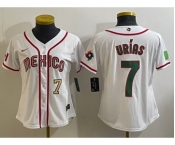 Women's Mexico Baseball #7 Julio Urias Number 2023 White World Classic Stitched Jersey3