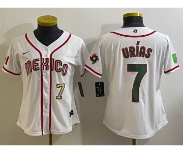 Women's Mexico Baseball #7 Julio Urias Number 2023 White World Classic Stitched Jersey3