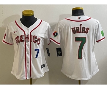 Women's Mexico Baseball #7 Julio Urias Number 2023 White World Classic Stitched Jersey