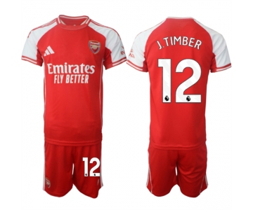 Men's Arsenal F.C #12 Jurrien Timber Red 2025 Home Soccer Jersey Suit