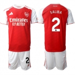 Men's Arsenal F.C #2 William Saliba 2026 Red Home Soccer Jersey Suit