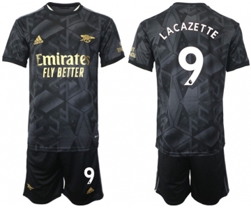 Men's Arsenal F.C #9 Lacazette 2023 Black Away Soccer Jersey Suit