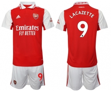 Men's Arsenal F.C #9 Lacazette 2023 Red Home Soccer Jersey Suit