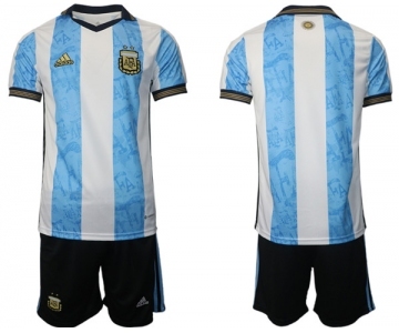 Men's Argentina Blank White Blue Home Soccer Jersey Suit