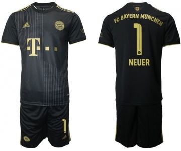 Men's FC Bayern München #1 Neuer Black Away Soccer Jersey with Shorts