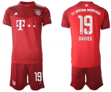 Men's FC Bayern München #19 Alphonso Davies Red Home Soccer Jersey With Shorts