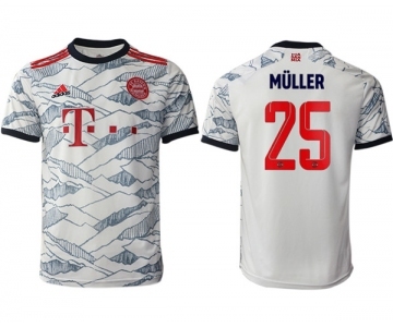 Men's FC Bayern München #25 Thomas Müller White Away Soccer Jersey