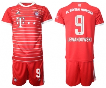 Men's FC Bayern München #9 Robert Lewandowski 22-23 Red Home Soccer Jersey Suit