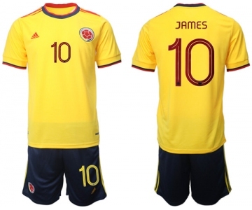 Men's Colombia #10 James Yellow Home Soccer Jersey Suit