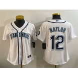 Youth Seattle Mariners #12 Josh Naylor White Cool Base Stitched Baseball Jersey Youth Seattle Mariners #12 Josh Naylor White Cool Base Stitched Baseball Jersey