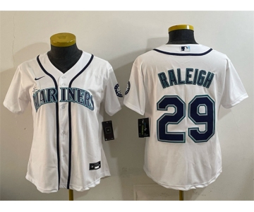 Youth Seattle Mariners #29 Cal Raleigh White Cool Base Stitched Baseball Jersey