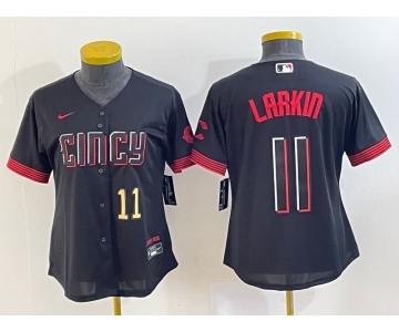 Women's Cincinnati Reds #11 Barry Larkin Number Black 2023 City Connect Cool Base Stitched Jersey