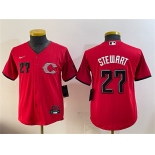 Women's Cincinnati Reds #27 Sal Stewart Red 2026 City Connect Stadium Stitched Baseball Jersey Women's Cincinnati Reds #27 Sal Stewart Red 2026 City Connect Stadium Stitched Baseball Jersey