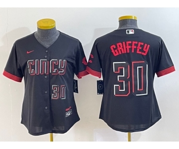 Women's Cincinnati Reds #30 Ken Griffey Jr Number Black 2023 City Connect Cool Base Stitched Jersey2
