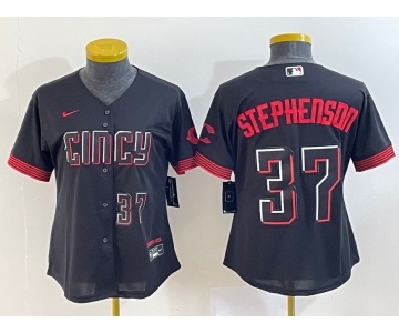 Women's Cincinnati Reds #37 Tyler Stephenson Number Black 2023 City Connect Cool Base Stitched Jersey2