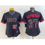 Women's Cincinnati Reds #37 Tyler Stephenson Number Black 2023 City Connect Cool Base Stitched Jersey