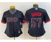 Women's Cincinnati Reds #57 Julian Garcia Black City Connect Stitched Baseball Jersey