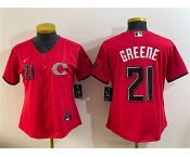 Women's Cincinnati Reds #21 Hunter Greene Red 2026 City Connect Stadium Stitched Baseball Jersey Women's Cincinnati Reds #21 Hunter Greene Red 2026 City Connect Stadium Stitched Baseball Jersey