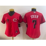 Women's Cincinnati Reds #7 Spencer Steer Red 2026 City Connect Stadium Stitched Baseball Jersey Women's Cincinnati Reds #7 Spencer Steer Red 2026 City Connect Stadium Stitched Baseball Jersey