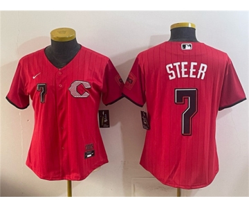 Women's Cincinnati Reds #7 Spencer Steer Red 2026 City Connect Stadium Stitched Baseball Jersey