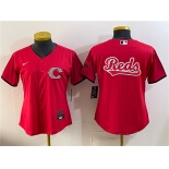 Women's Cincinnati Reds Team Big Logo Red 2026 City Connect Stadium Stitched Baseball Jersey Women's Cincinnati Reds Team Big Logo Red 2026 City Connect Stadium Stitched Baseball Jersey