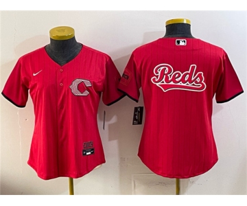 Women's Cincinnati Reds Team Big Logo Red 2026 City Connect Stadium Stitched Baseball Jersey