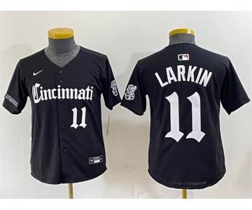 Youth Cincinnati Reds #11 Barry Larkin Black 'Gothic Queen City Edition' Vapor Premier Limited Stitched Baseball Jersey