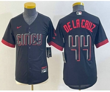 Youth Cincinnati Reds #44 Elly De La Cruz Black 2023 City Connect Cool Base Stitched Jersey 1