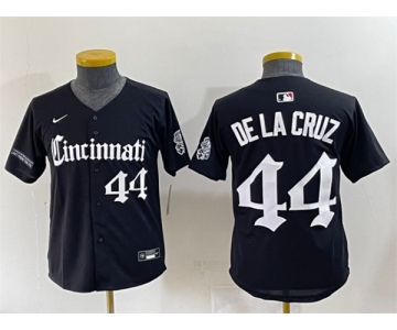 Youth Cincinnati Reds #44 Elly De La Cruz Black 'Gothic Queen City Edition' Vapor Premier Limited Stitched Baseball Jersey