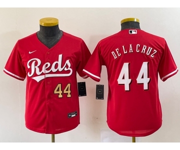 Youth Cincinnati Reds #44 Elly De La Cruz Number Red Cool Base Stitched Baseball Jersey1