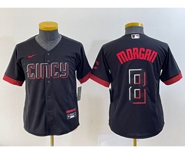 Youth Cincinnati Reds #8 Joe Morgan Black 2023 City Connect Cool Base Stitched Jersey 1