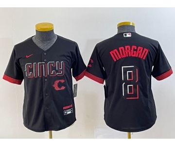 Youth Cincinnati Reds #8 Joe Morgan Black 2023 City Connect Cool Base Stitched Jersey