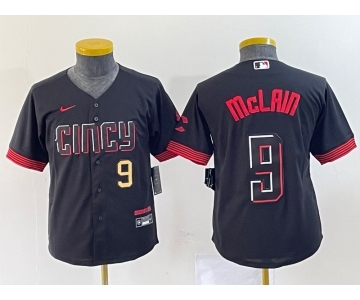 Youth Cincinnati Reds #9 Matt McLain Number Black 2023 City Connect Cool Base Stitched Jersey1