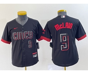 Youth Cincinnati Reds #9 Matt McLain Number Black 2023 City Connect Cool Base Stitched Jersey2