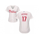 Women Philadelphia Phillies #17 Rhys Hoskins White(Red Strip) Home Stitched MLB Jersey