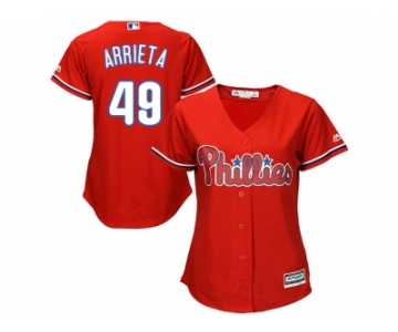 Women Philadelphia Phillies #49 Jake Arrieta Red Alternate Stitched MLB Jersey