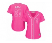 Women's Majestic Philadelphia Phillies #27 Aaron Nola Replica Pink Fashion Cool Base MLB Jersey Women's Majestic Philadelphia Phillies #27 Aaron Nola Replica Pink Fashion Cool Base MLB Jersey