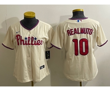 Women's Philadelphia Phillies #10 JT Realmuto Cream Cool Base Jersey