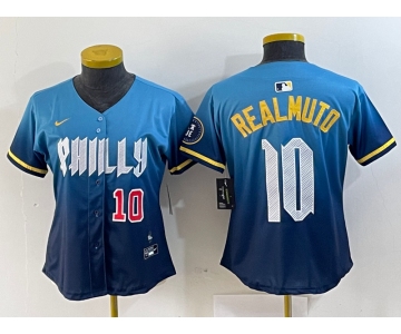 Women's Philadelphia Phillies #10 JT Realmuto Number Blue 2024 City Connect Limited Stitched Jersey
