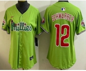 Women's Philadelphia Phillies #12 Kyle Schwarber Light Green Fashion Cool Base Jersey Women's Philadelphia Phillies #12 Kyle Schwarber Light Green Fashion Cool Base Jersey
