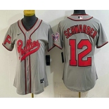 Women's Philadelphia Phillies #12 Kyle Schwarber Name Gray 2026 Field of Dreams Stadium Stitched Jersey