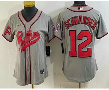Women's Philadelphia Phillies #12 Kyle Schwarber Name Gray 2026 Field of Dreams Stadium Stitched Jersey