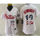Women's Philadelphia Phillies #12 Kyle Schwarber White USA 250 Fourth of July Home Stitched Jersey Women's Philadelphia Phillies #12 Kyle Schwarber White USA 250 Fourth of July Home Stitched Jersey