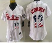 Women's Philadelphia Phillies #12 Kyle Schwarber White USA 250 Fourth of July Home Stitched Jersey Women's Philadelphia Phillies #12 Kyle Schwarber White USA 250 Fourth of July Home Stitched Jersey