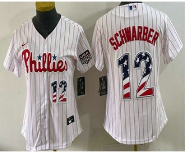 Women's Philadelphia Phillies #12 Kyle Schwarber White USA 250 Fourth of July Home Stitched Jersey