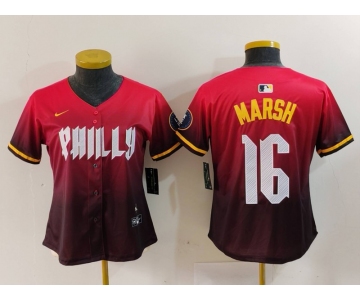 Women's Philadelphia Phillies #16 Brandon Marsh Red 2024 City Connect Limited Jersey