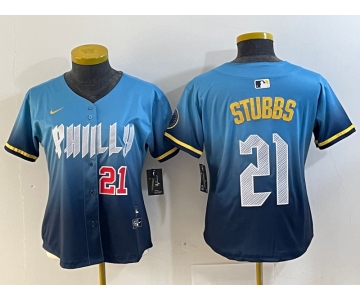 Women's Philadelphia Phillies #21 Garrett Stubbs Blue 2024 City Connect Limited Stitched Jerseys